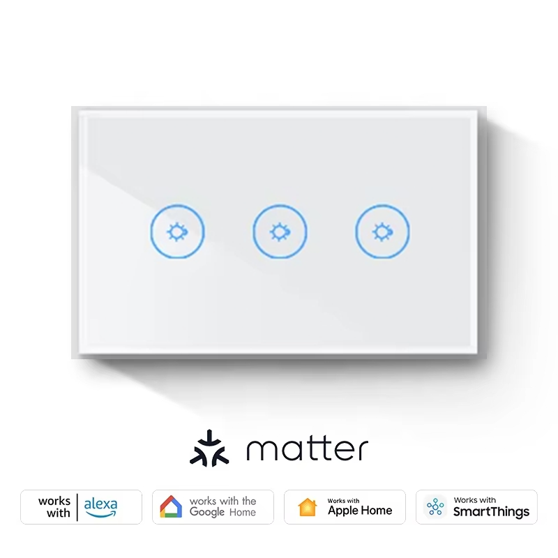 New Matter Light Switch Wifi Apple Home Alexa Google SmartThings APP Control Glass Touch Smart Light Switch